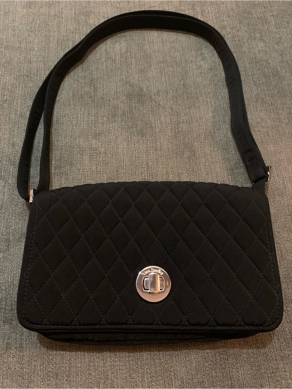 NWOT Vera Bradley Black Quilted Crossbody Bag with Silver Turn-Lock